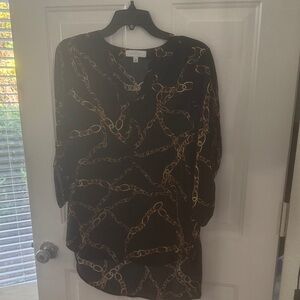 New Directions Black and Gold Chain Pattern Top